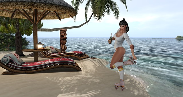 animovaná žena na pláži